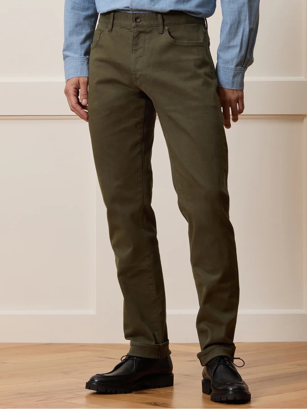 Todd Snyder slim fit 5-pocket chino 32 x 30 olive green stretch twill timeless